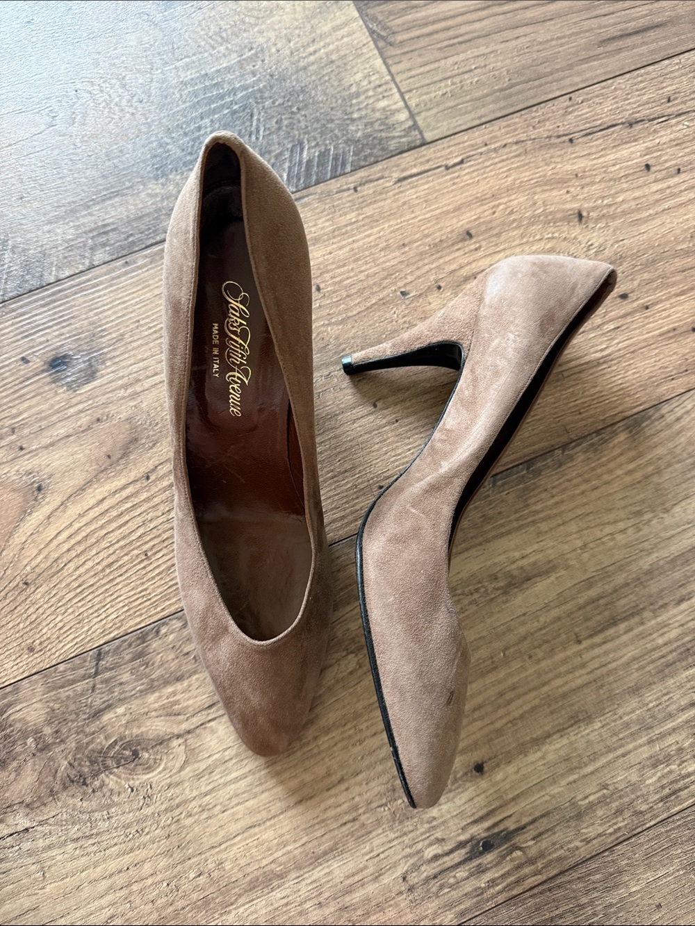 Saks Fifth Avenue Taupe Suede Pointed Toe Pumps